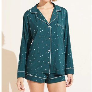 Eberjey Gisele Printed Long Sleeve Short PJ Set - Forest Evergreen/Bone